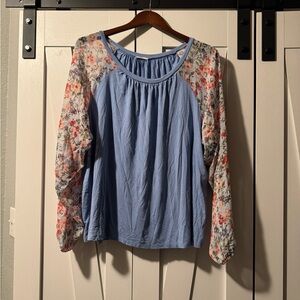 Floral Sleeve Women's Blouse in Blue